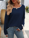 Explore More Collection - Contrast Trim Round Neck Long Sleeve Sweater