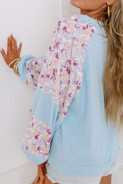 Explore More Collection - Printed Round Neck Balloon Sleeve Sweatshirt