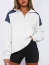 Explore More Collection - Contrast Quarter Zip Long Sleeve Sweatshirt