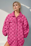 Explore More Collection - Double Take Button Up Fuzzy Checkered Shacket