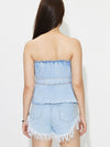 Explore More Collection - Buttoned Raw Hem Tube Denim Top