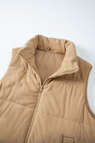 Explore More Collection - Pocketed Zip Up Turtleneck Vest Coat