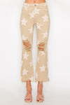 Explore More Collection - RISEN Full Size High Rise Star Printed Frayed Hem Jeans