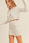 Explore More Collection - MABLE Houndstooth Cropped Knit Cardigan and Mini Skirt Set