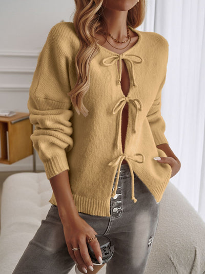 Explore More Collection - Devine Tied Round Neck Dropped Shoulder Cardigan