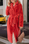 Explore More Collection - Full Size Fuzzy Tied Collared Neck Coat