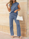 Explore More Collection - Round Neck Cap Sleeve Top and Pants Knit Set