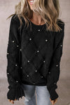 Explore More Collection - Pearl Detail Round Neck Long Sleeve Sweater