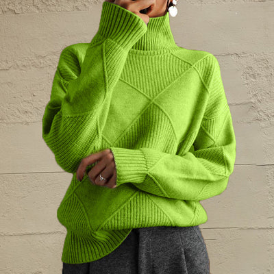 Explore More Collection - Geometric Turtleneck Long Sleeve Sweater