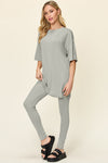 Explore More Collection - Double Take Full Size Round Neck Dropped Shoulder T-Shirt and Leggings Set