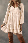 Explore More Collection - Frill Ruffled V-Neck Long Sleeve Mini Dress