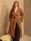 Explore More Collection - Plus Size Tied Long Sleeve Hooded Coat with Pockets