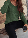 Explore More Collection - Honey Cable-Knit V-Neck Cold Shoulder Sweater