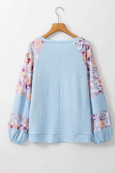 Explore More Collection - Printed Round Neck Balloon Sleeve Sweatshirt
