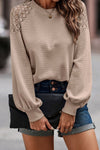 Wedge - A Lace Long Sleeve Textured Pullover Top