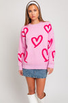 Explore More Collection - Long Sleeve Round Neck Heart Printed Sweater