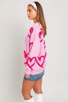 Explore More Collection - Long Sleeve Round Neck Heart Printed Sweater