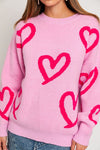 Explore More Collection - Long Sleeve Round Neck Heart Printed Sweater