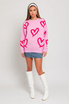 Explore More Collection - Long Sleeve Round Neck Heart Printed Sweater