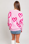 Explore More Collection - Long Sleeve Round Neck Heart Printed Sweater