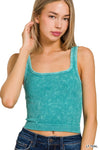 Explore More Collection - 2-Way Neckline Washed Ribbed Cropped Tank Top