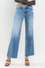 Explore More Collection - Mid Rise Raw Hem Wide Leg Jeans