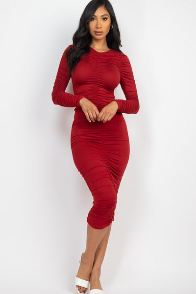 Explore More Collection - Ruched Long Sleeve Midi Dress