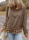 Explore More Collection - Drawstring Plaid Turtleneck Long Sleeve Top