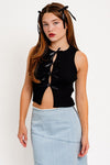 Explore More Collection - Satin Bow Detail Sleeveless Sweater Top