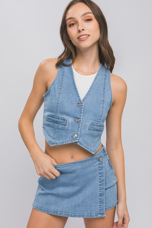 Explore More Collection - Denim Buttoned Vest Top