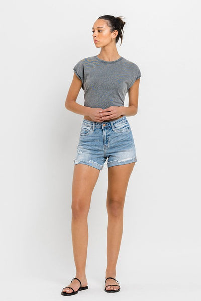 Explore More Collection - High Rise Cuffed Stretch Shorts