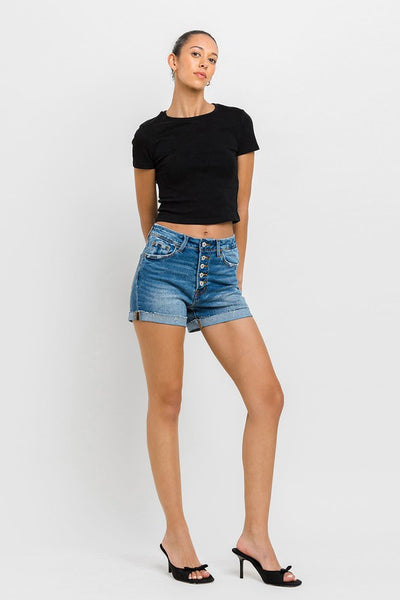 Explore More Collection - Super High Rise Button Up Mom Shorts