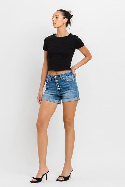 Explore More Collection - Super High Rise Button Up Mom Shorts