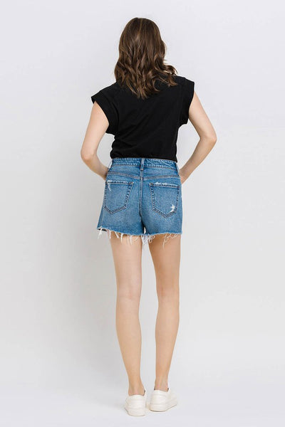Explore More Collection - High Rise Distressed Hem A-Line Shorts