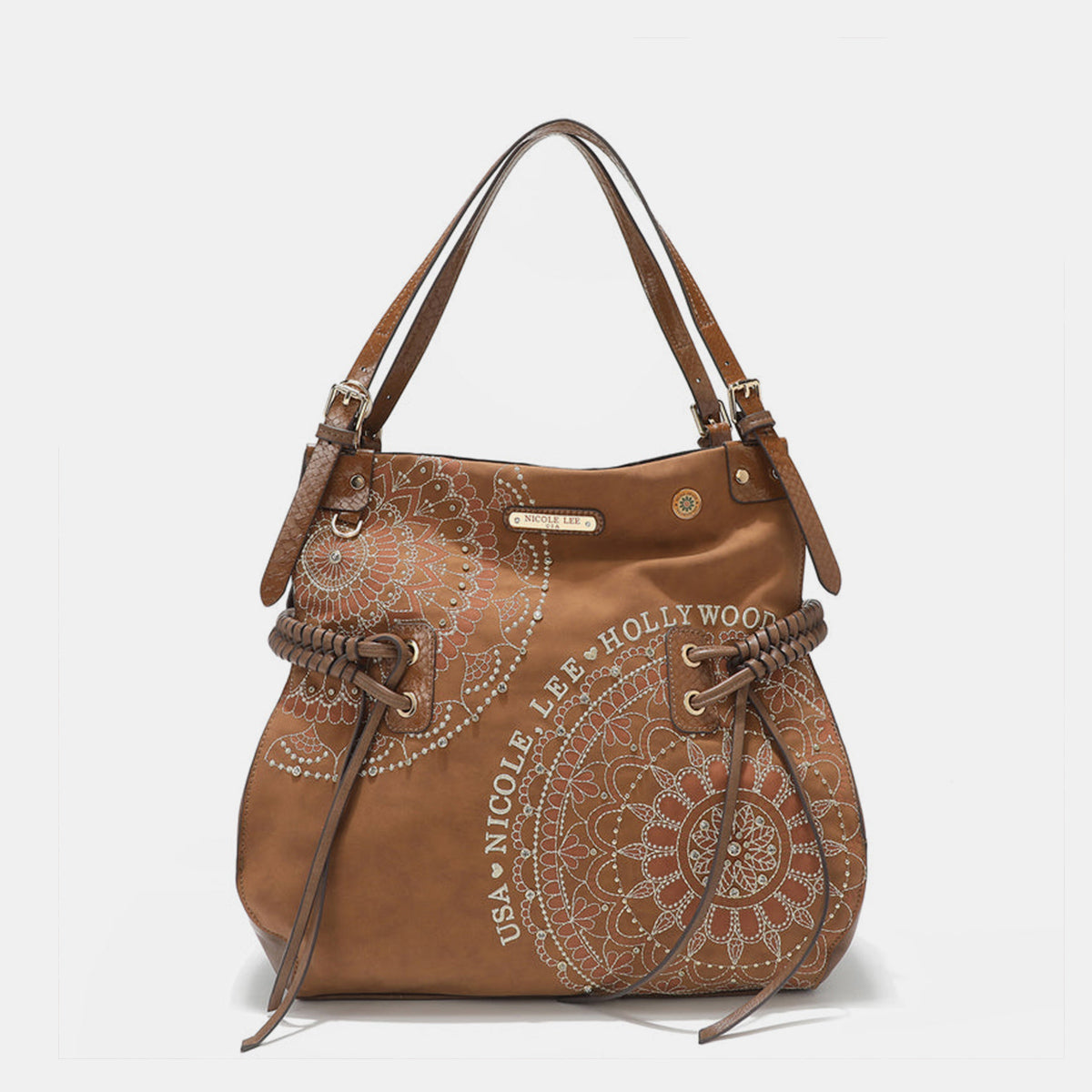 Explore More Collection - Nicole Lee USA Side Braided Tassel Inlaid Rhinestone Embroidery Hobo Bag