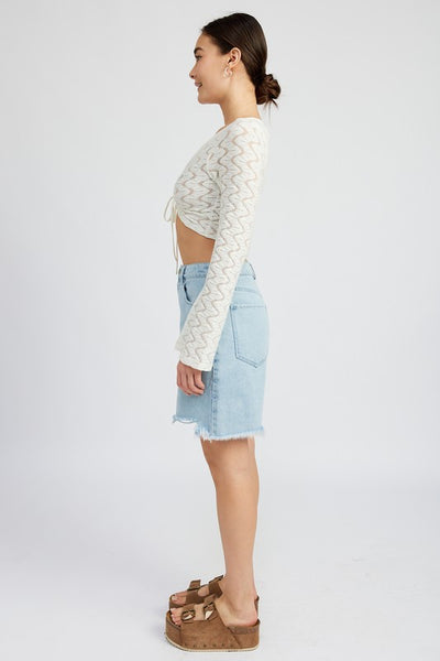 Explore More Collection - CROCHET BELL SLEEVE TOP WTIH FRONT O RING