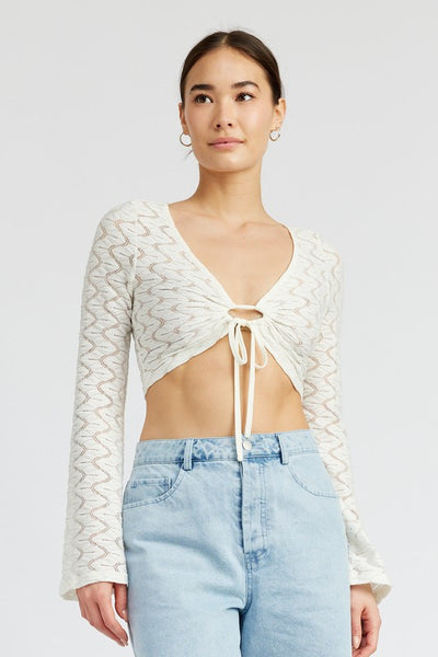 Explore More Collection - CROCHET BELL SLEEVE TOP WTIH FRONT O RING