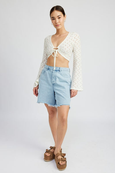 Explore More Collection - CROCHET BELL SLEEVE TOP WTIH FRONT O RING