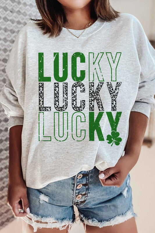 Explore More Collection - LUCKY ST PATRICKS CLOVER GRAPHIC SWEATSHIRT