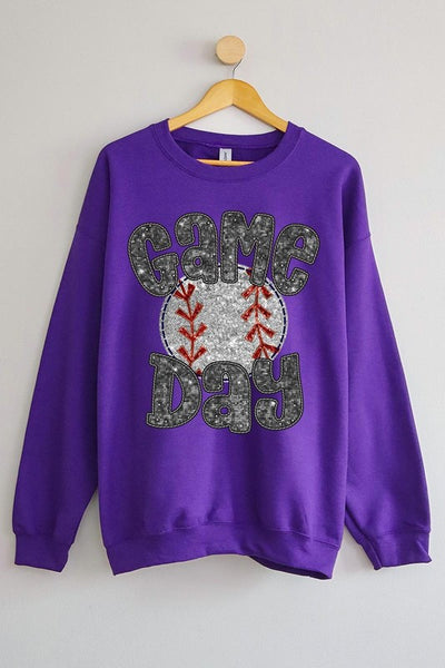 Explore More Collection - Baseball Game Day Faux Sequins Graphic Sweatshirts