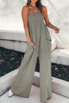 Explore More Collection - Smocked Spaghetti Strap Wide Leg Jumpsuit