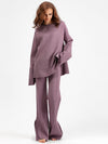 Explore More Collection - Basic Bae Slit Round Neck Long Sleeve Top and Drawstring Pants Sweater Set