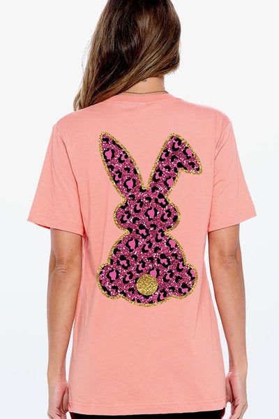 Explore More Collection - Easter Bunny Faux Glitter Back Graphic T Shirts