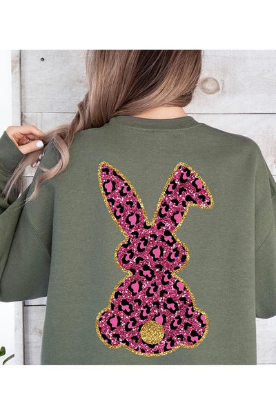 Explore More Collection - Easter Bunny Faux Glitter Back Graphic Sweatshirts