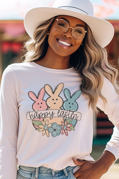 Explore More Collection - Happy Easter Cute Bunnies Long Sleeve Top