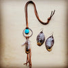 Explore More Collection - Tan Leather Necklace Blue Turquoise & Feather