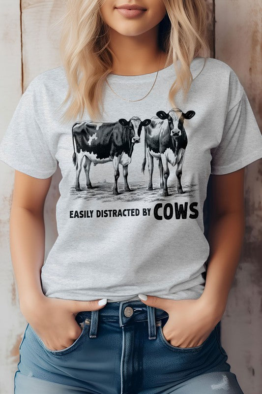 Explore More Collection - Easily Distracted By Cows, Farm Graphic Tee