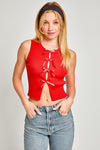 Explore More Collection - Satin Bow Detail Sleeveless Sweater Top