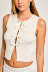 Explore More Collection - Satin Bow Detail Sleeveless Sweater Top