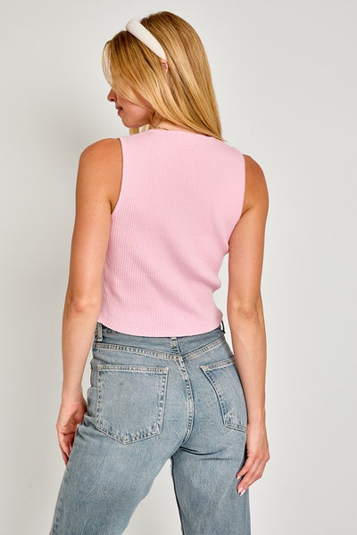 Explore More Collection - Satin Bow Detail Sleeveless Sweater Top